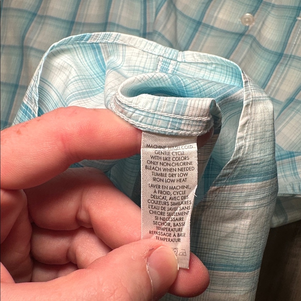 Calvin Klein Light Blue Checkered Plaid Short Sleeve Button Down - 2XL - Picture 7 of 7